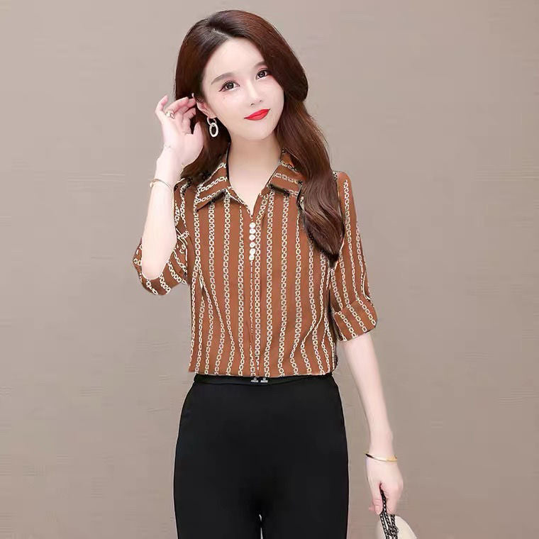 Stylish women's chiffon blouse with buttons & turned-down collar – Fenya