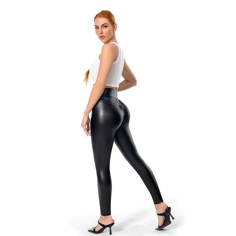 Matte Leather Women's Pants with Back Zipper - Lena