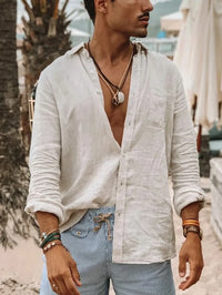 Light men's linen shirt with button closure - Fabio