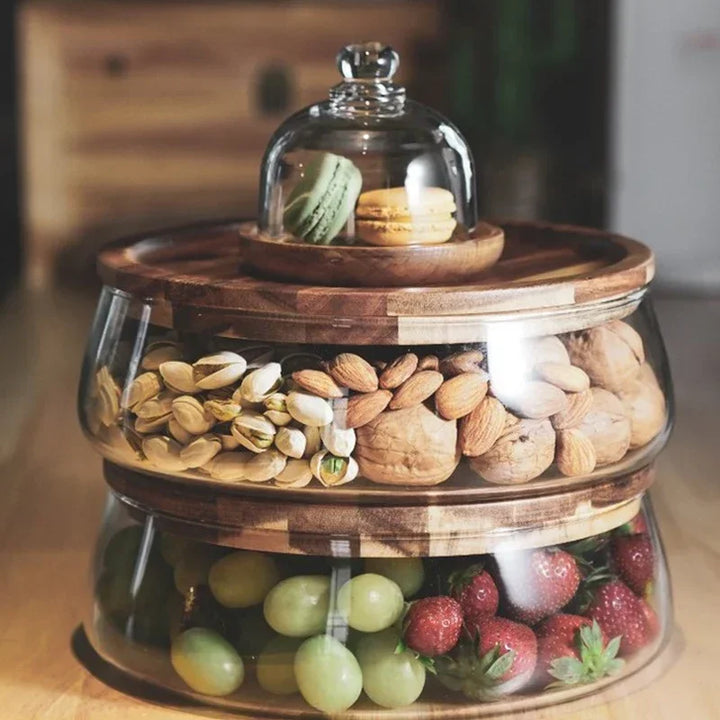 Glazen Schaal met Houten Deksel - NatureLux
