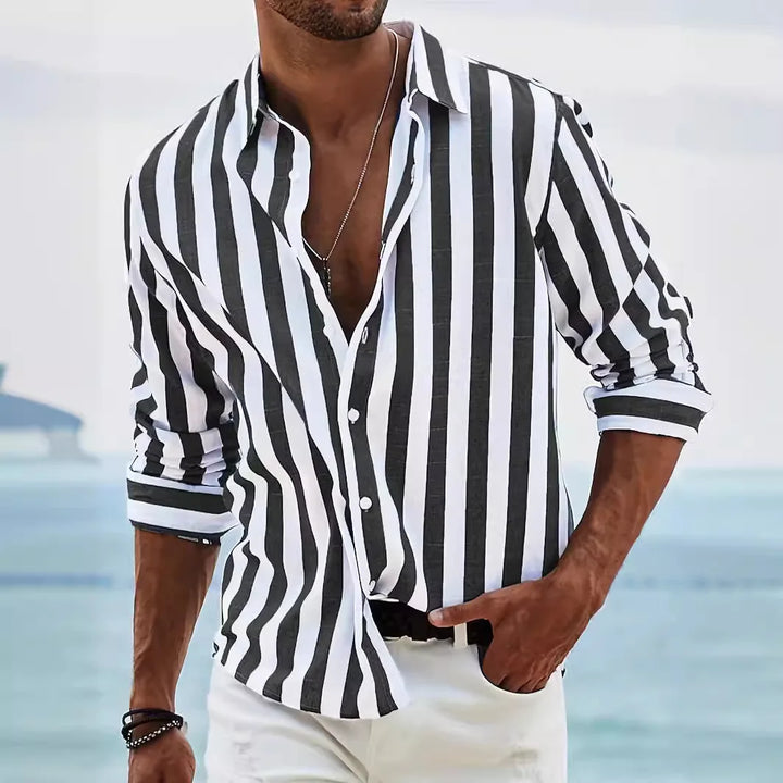 Striped summer shirt made of cotton and linen for men – Moritz