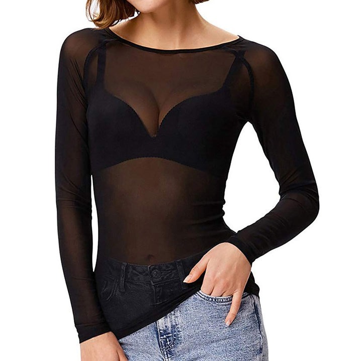 Sheer Mesh Top With Long Sleeves - Deborah