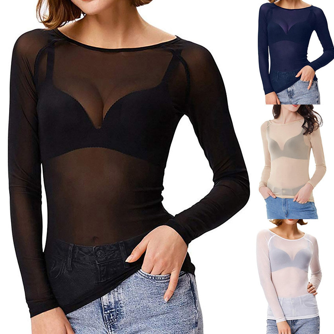 Sheer Mesh Top With Long Sleeves - Deborah