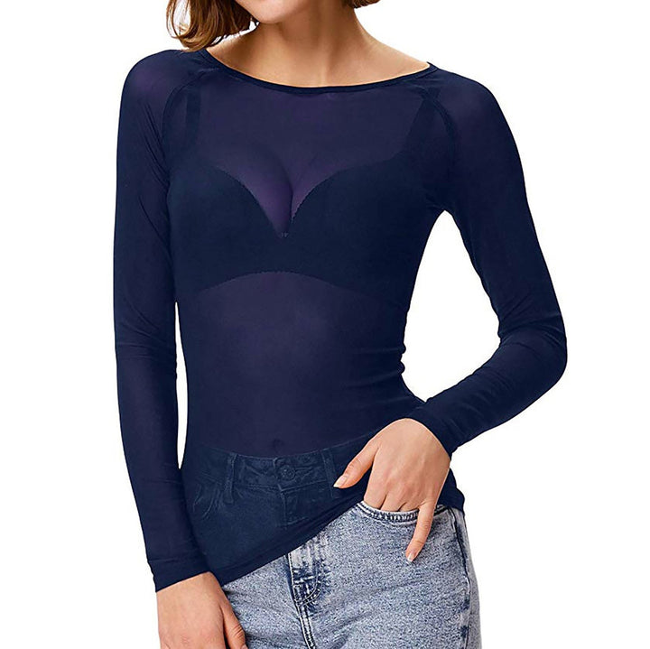 Sheer Mesh Top With Long Sleeves - Deborah