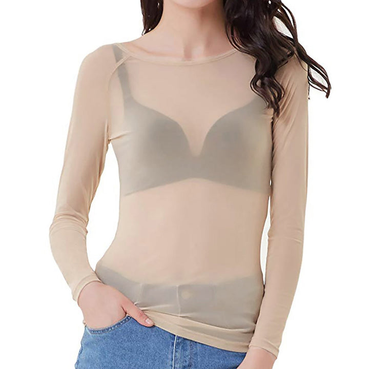 Sheer Mesh Top With Long Sleeves - Deborah