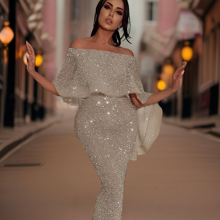 Shimmering A-Line Maxi Dress - Teri
