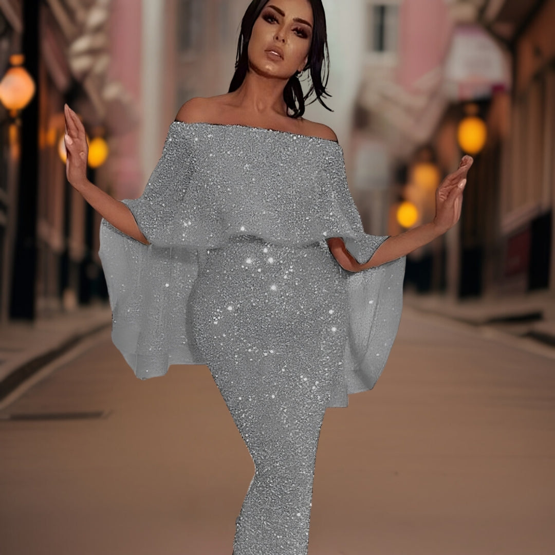 Shimmering A-Line Maxi Dress - Teri