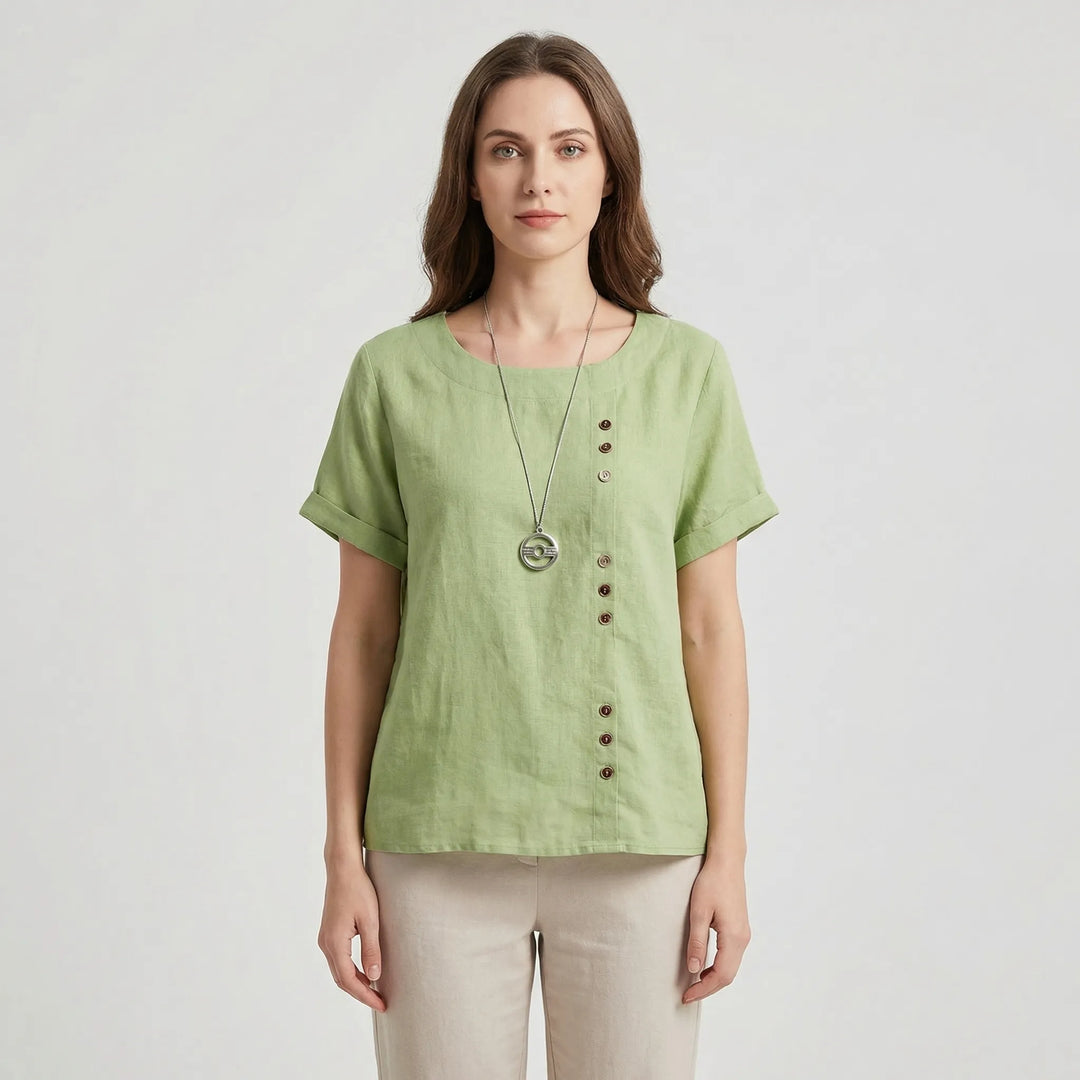 Short-Sleeve Button-Front Blouse - Mindy