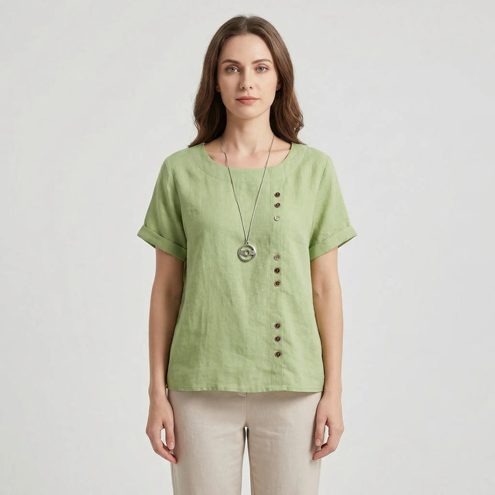 Short-Sleeve Button-Front Blouse - Mindy
