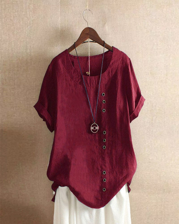 Short-Sleeve Button-Front Blouse - Mindy