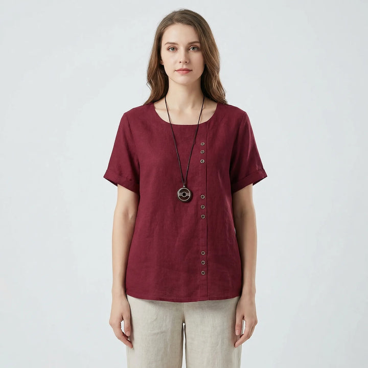 Short-Sleeve Button-Front Blouse - Mindy