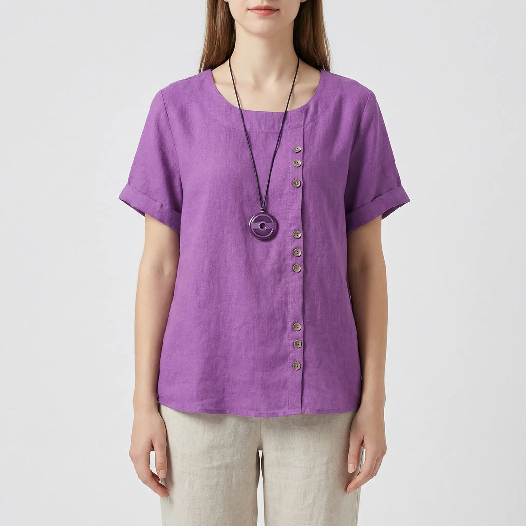 Short-Sleeve Button-Front Blouse - Mindy