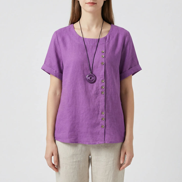 Short-Sleeve Button-Front Blouse - Mindy
