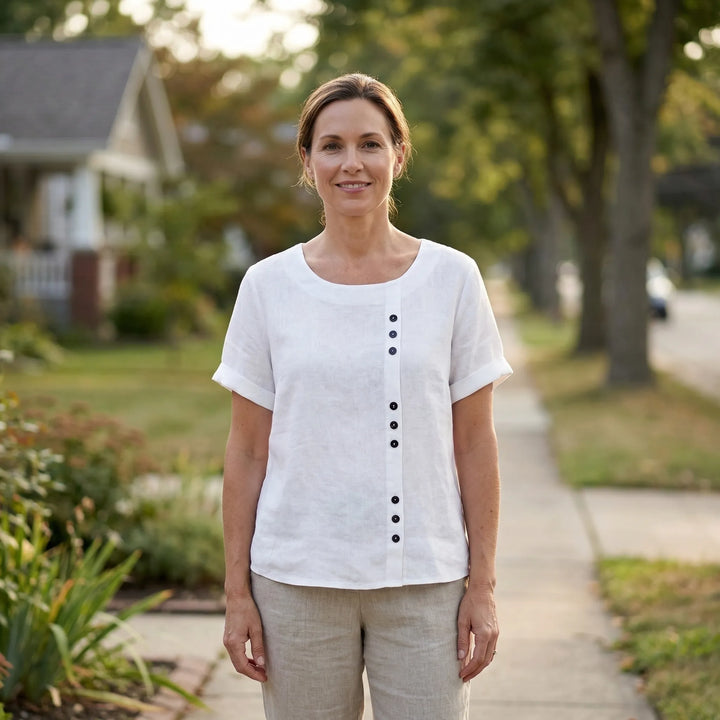 Short-Sleeve Button-Front Blouse - Mindy