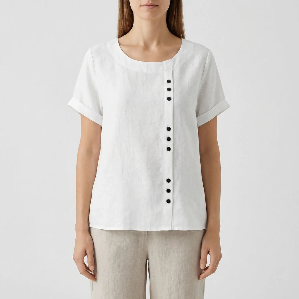 Short-Sleeve Button-Front Blouse - Mindy
