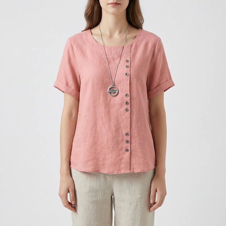 Short-Sleeve Button-Front Blouse - Mindy
