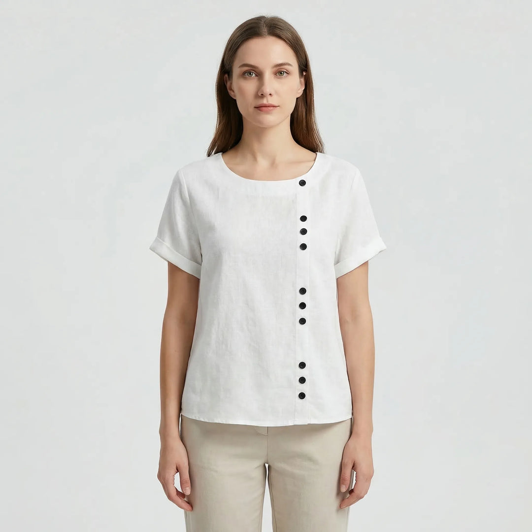 Short-Sleeve Button-Front Blouse - Mindy