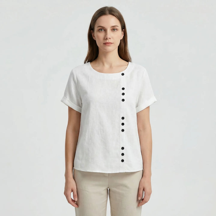 Short-Sleeve Button-Front Blouse - Mindy