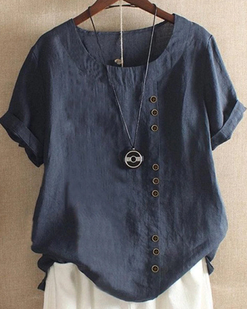 Short-Sleeve Button-Front Blouse - Mindy
