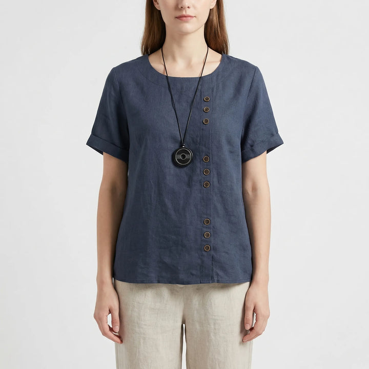Short-Sleeve Button-Front Blouse - Mindy
