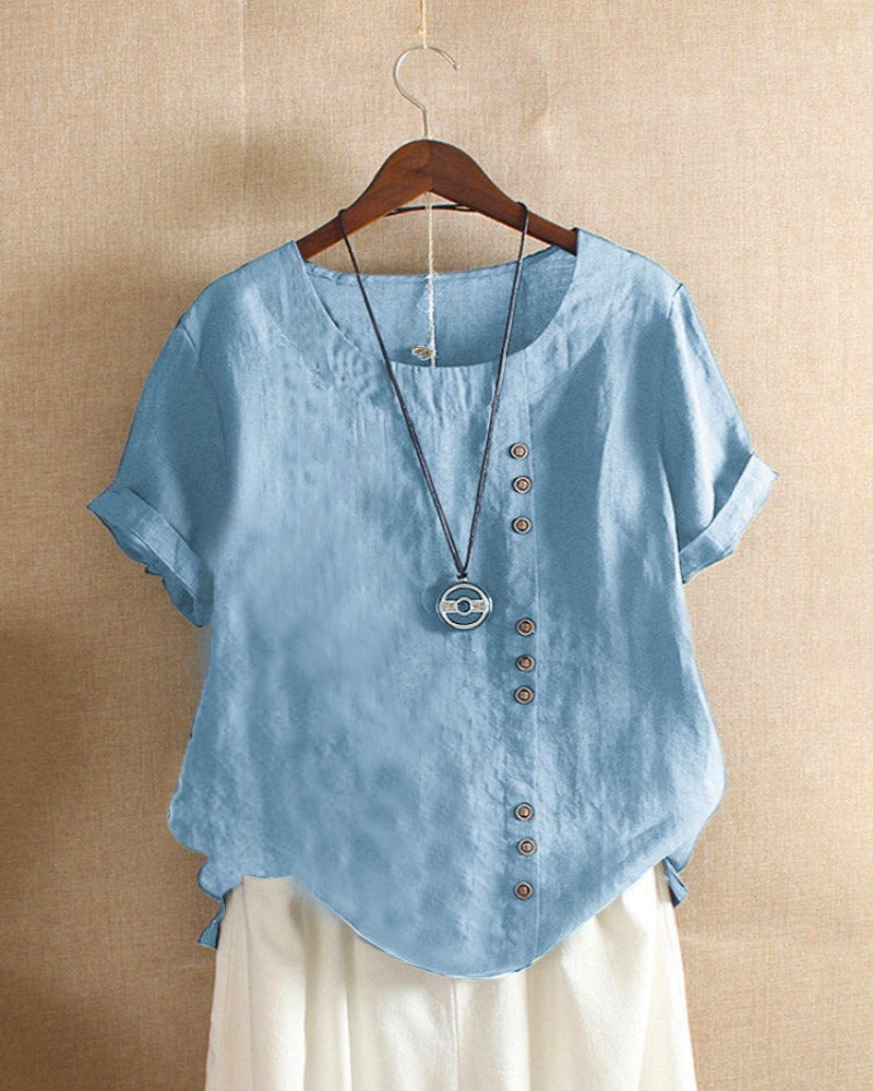 Short-Sleeve Button-Front Blouse - Mindy
