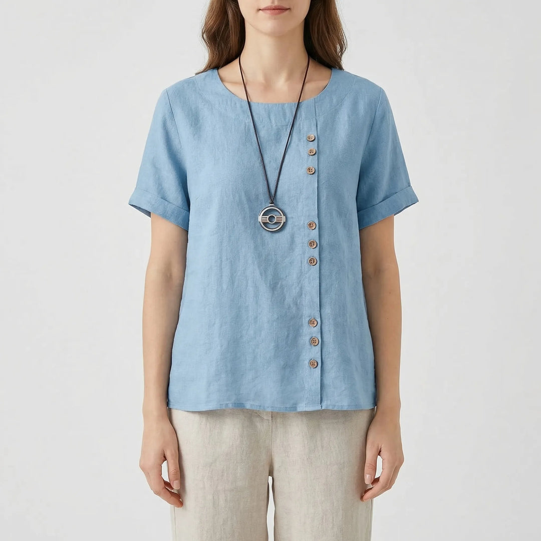 Short-Sleeve Button-Front Blouse - Mindy