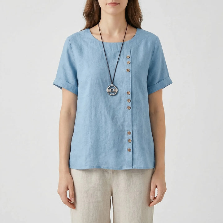 Short-Sleeve Button-Front Blouse - Mindy