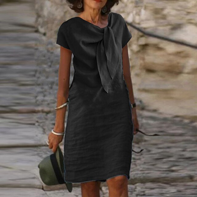 Short-Sleeve Dress With Bow Detail - Regina