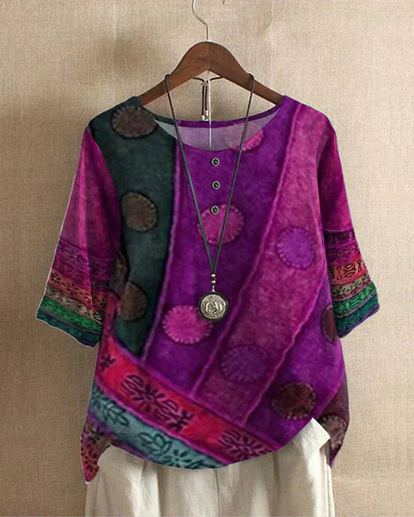 Short-Sleeve Top With Colourful Ethnic Pattern - Sophie