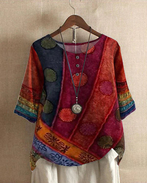Short-Sleeve Top With Colourful Ethnic Pattern - Sophie