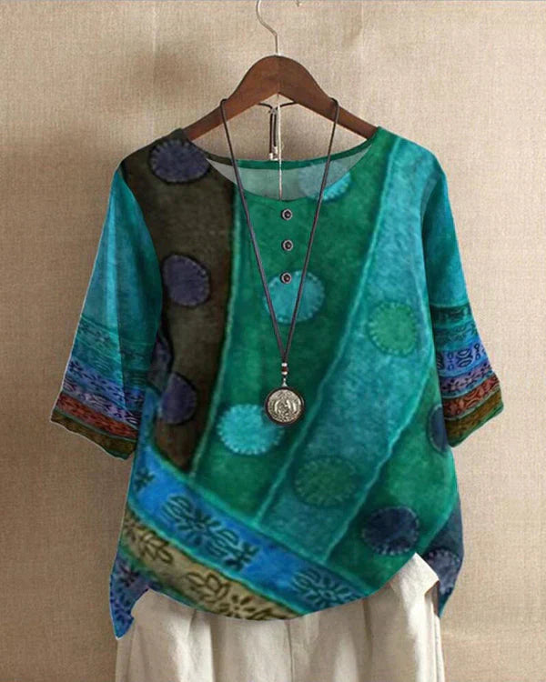 Short-Sleeve Top With Colourful Ethnic Pattern - Sophie