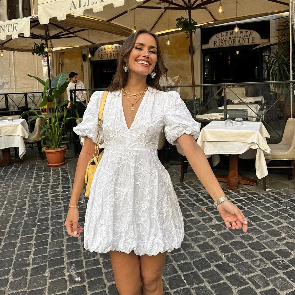 Short Dress With Deep V-Neckline - Melba