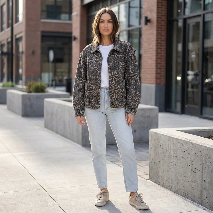 Short Leopard Print Casual Jacket - Flora