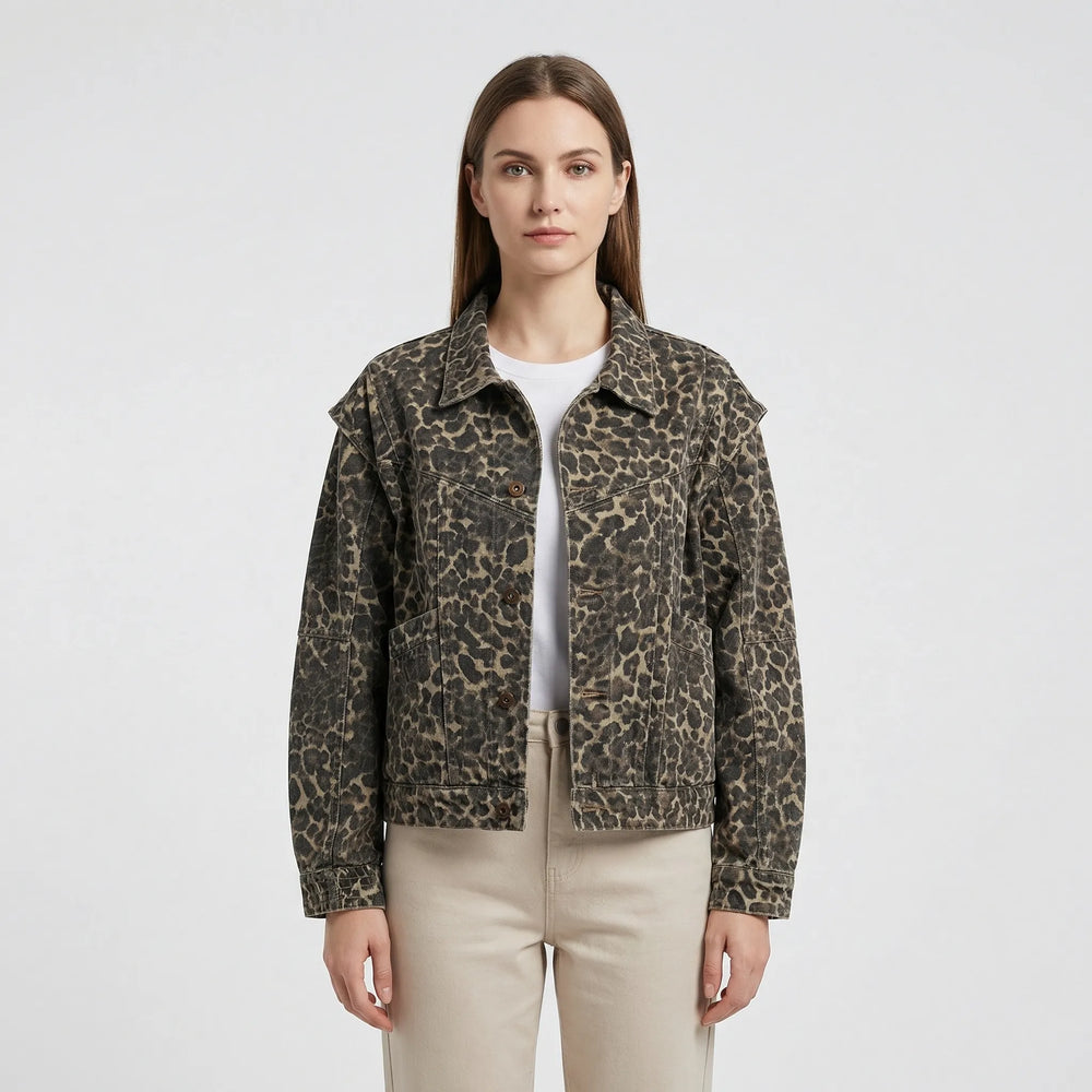 Short Leopard Print Casual Jacket - Flora