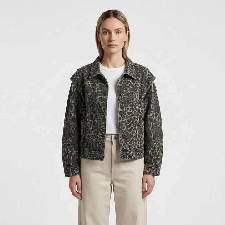 Short Leopard Print Casual Jacket - Flora