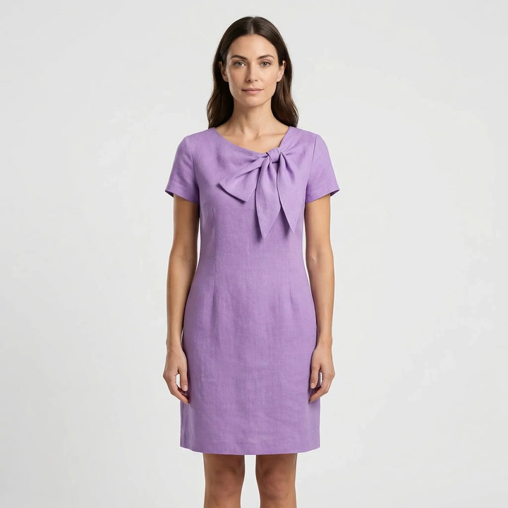Short Sleeve Bow Detail Shift Dress - Susan