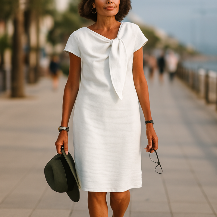 Short Sleeve Bow Detail Shift Dress - Susan
