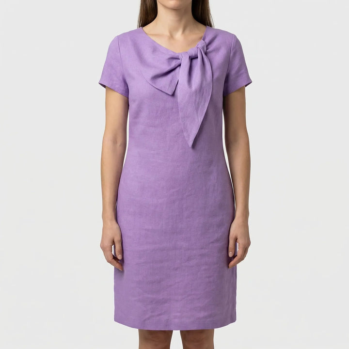 Short Sleeve Bow Detail Shift Dress - Susan