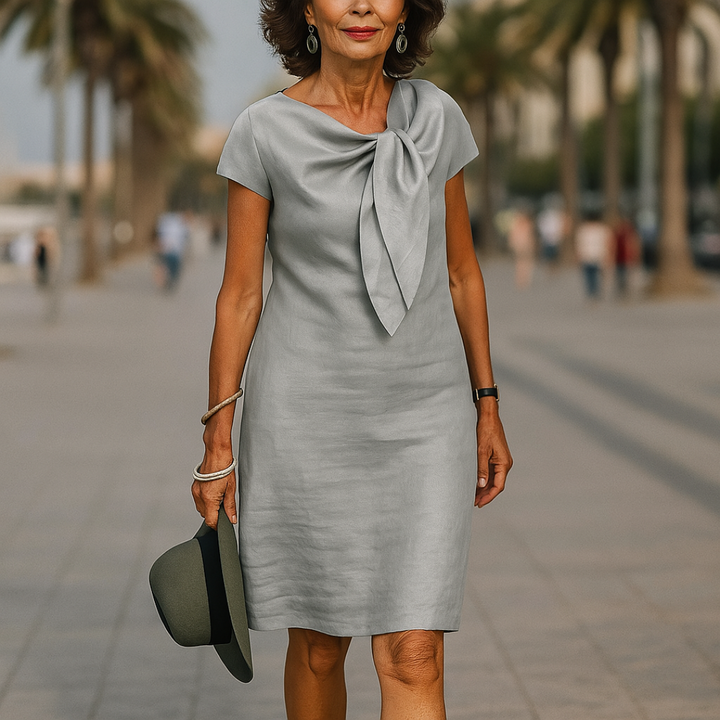 Short Sleeve Bow Detail Shift Dress - Susan