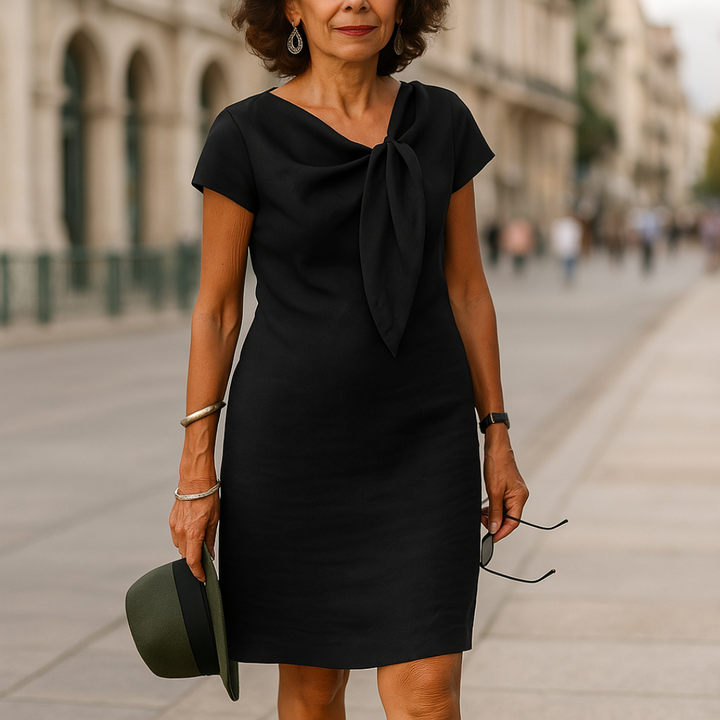 Short Sleeve Bow Detail Shift Dress - Susan