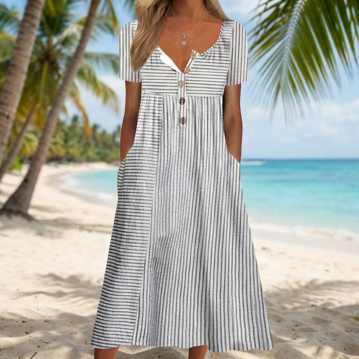 Short Sleeve Button-Detail Summer Dress - Arlene