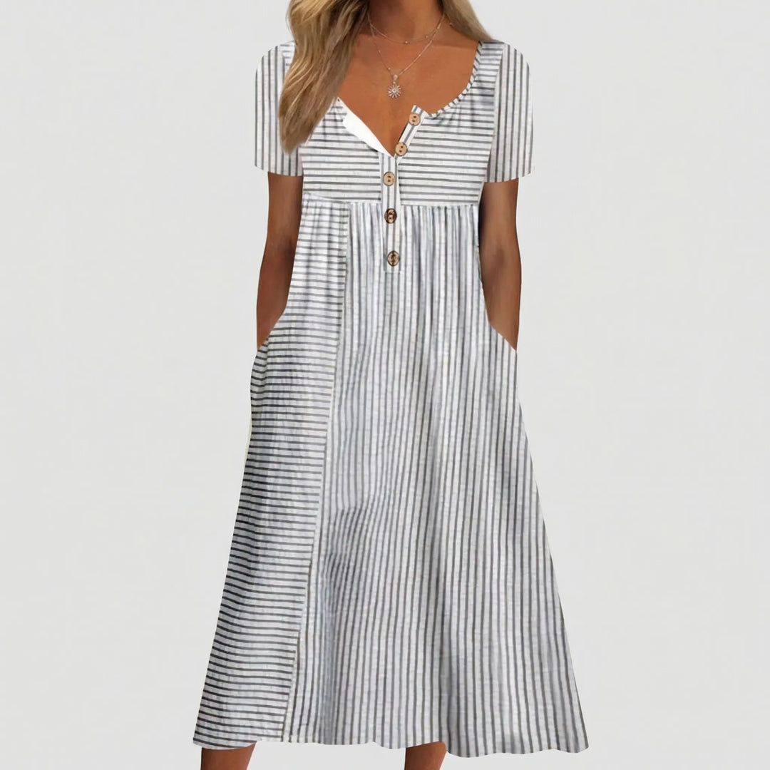 Short Sleeve Button-Detail Summer Dress - Arlene
