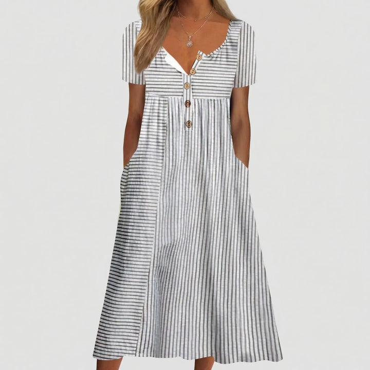 Short Sleeve Button-Detail Summer Dress - Arlene