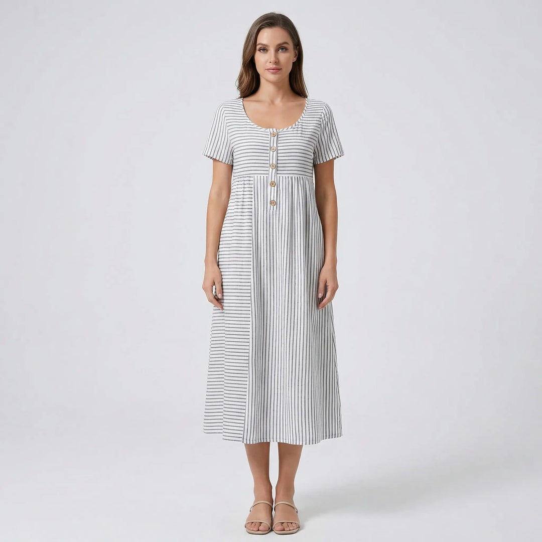Short Sleeve Button-Detail Summer Dress - Arlene