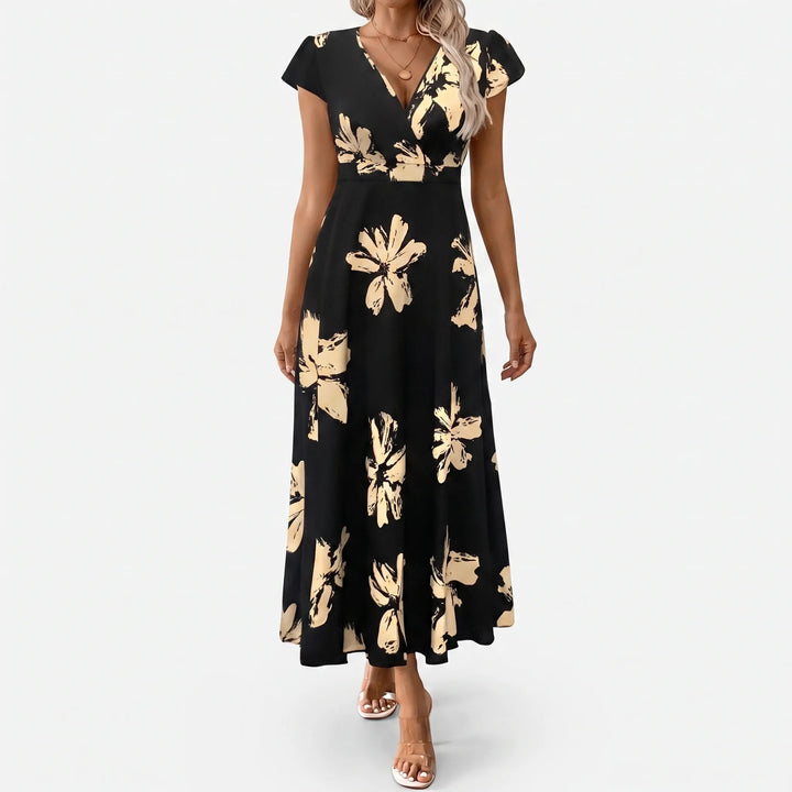 Short Sleeve V-Neck Midi Dress - Janet