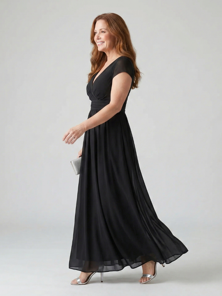 Short Sleeve Wrap Bodice Maxi Dress - Sheryl