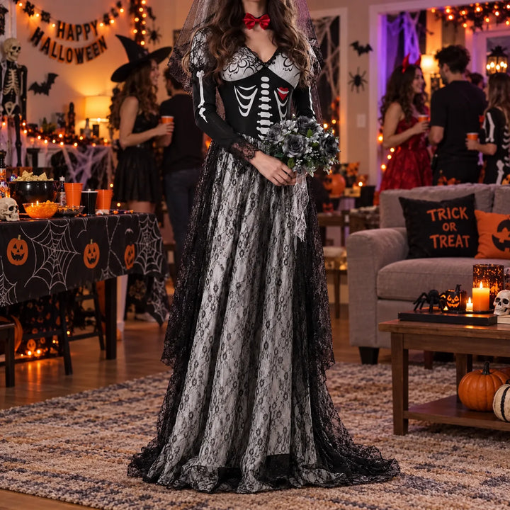 Skeleton Print Halloween Costume - Venosia