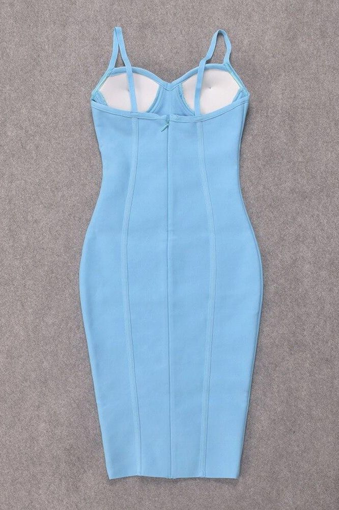 Sky Blue Fitted Knee Length Bandage Dress - Holly