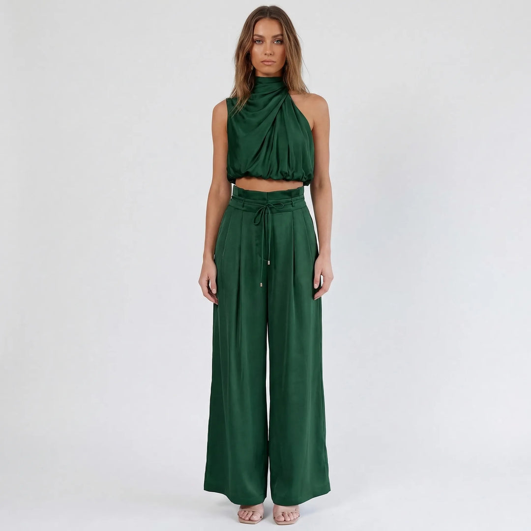 Sleeveless Halter Neck Wide-Leg Outfit - Tiffany