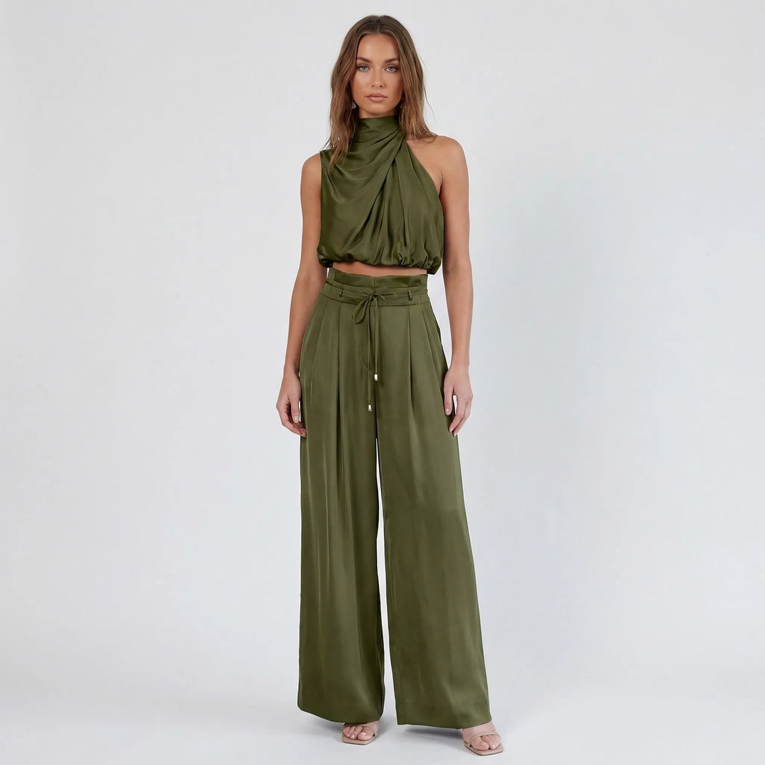 Sleeveless Halter Neck Wide-Leg Outfit - Tiffany